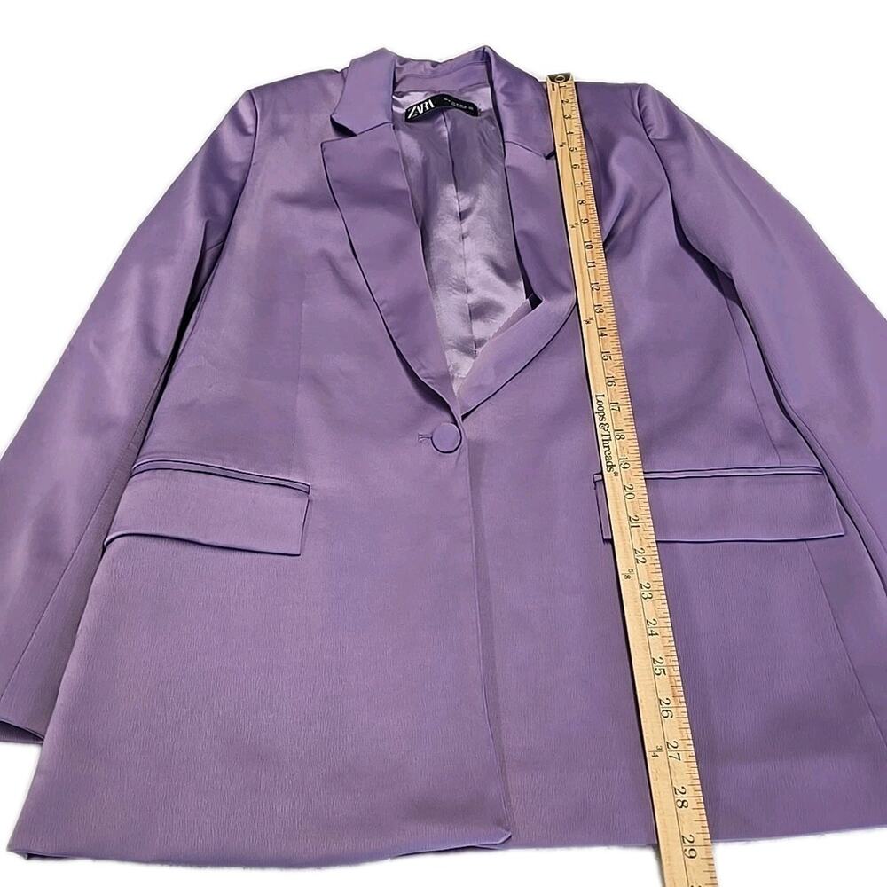 ZARA Lavender Satin Effect Tailored Blazer Purple Lilac Jacket Size M 1165/350 - Picture 7 of 12